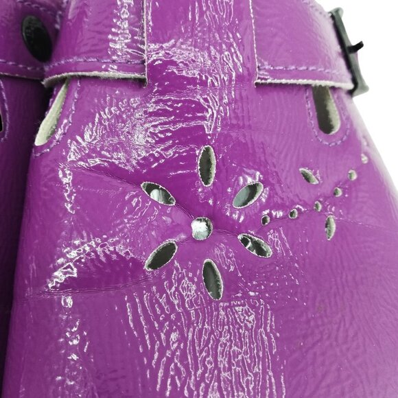 Betula Birkenstock Purple Slip On Leather Clogs Size 38 US 7 Flower Perforated - Picture 7 of 13